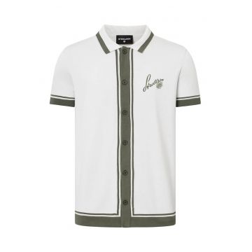 Tricou regular fit cu guler rotund și închidere frontală prin nasturi