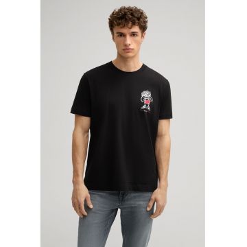 Tricou regular fit cu guler rotund si print 30045691 - NEGRU -