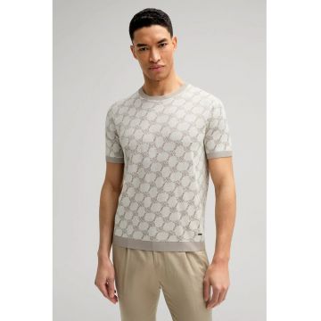 Tricou regular fit cu guler rotund si print logo