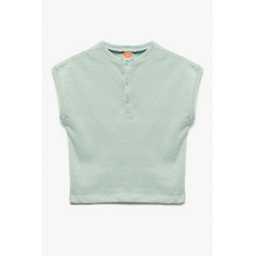 Tricou uni din bumbac cu decolteu la baza gatului