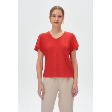Tricou cu decolteu in V si design de dantela Sangallo