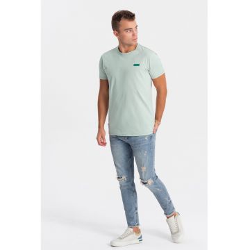 Tricou de bumbac cu decolteu la baza gatului