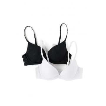 Set de sutiene push-up negru cu alb - 2 piese