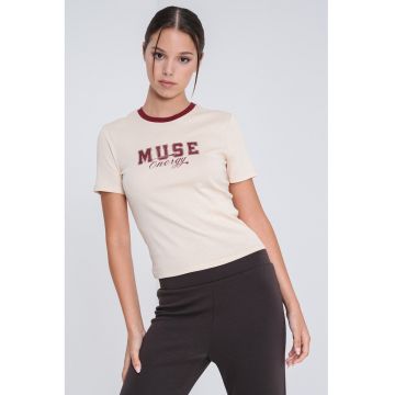 Tricou de bumbac organic cu imprimeu text Bina