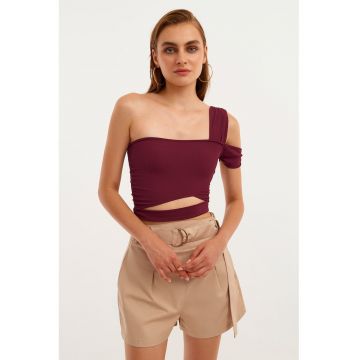Top crop cu prindere cu snururi la terminatie