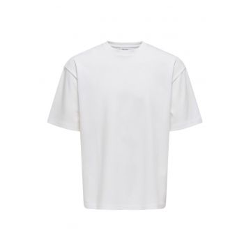 Tricou barbati  alb melanj - jerseu moale - maneci scurte - decolteu rotund