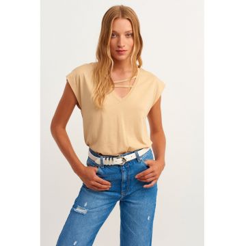 Tricou din amestec de modal cu decolteu in V