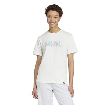 Tricou din bumbac cu decolteu la baza gatului si logo