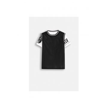 Tricou sport copii -  poliester - alb/negru