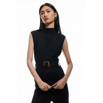 Top striat cu guler scurt