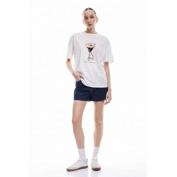 Tricou cu imprimeu si maneci cazute