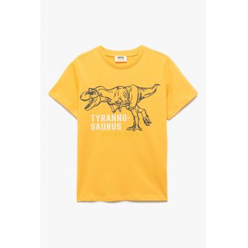 Tricou din bumbac cu decolteu la baza gatului si imprimeu grafic