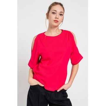 Tricou din bumbac cu decupaje pe umeri
