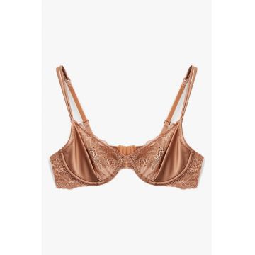 Sutien cu aspect satinat si insertii de dantela