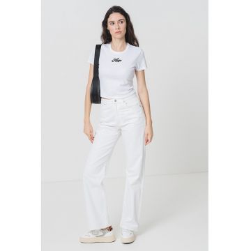 Tricou crop cu imprimeu logo