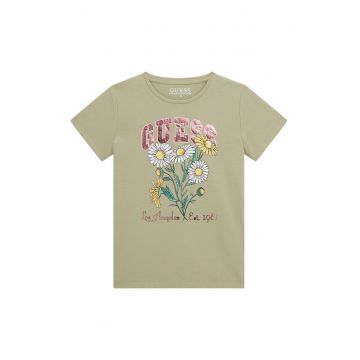 Tricou cu imprimeu floral si logo
