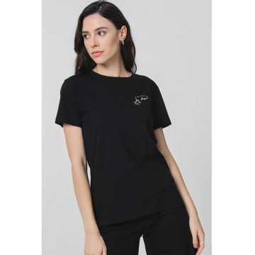 Tricou de bumbac cu decolteu la baza gatului
