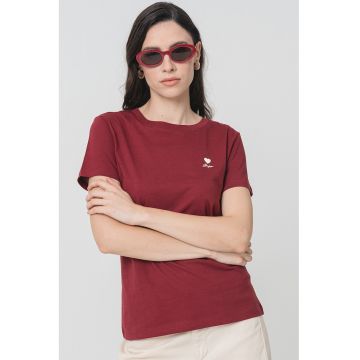 Tricou de bumbac cu decolteu la baza gatului