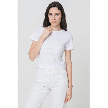 Tricou slim fit cu logo din strasuri