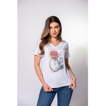Tricou cu decolteu in V si imprimeu