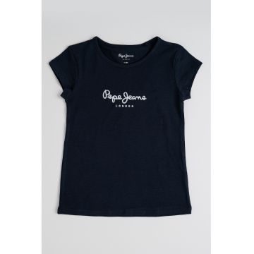 Tricou cu decolteu la baza gatului si logo stralucitor