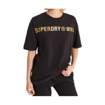 Tricou cu imprimeu logo auriu -
