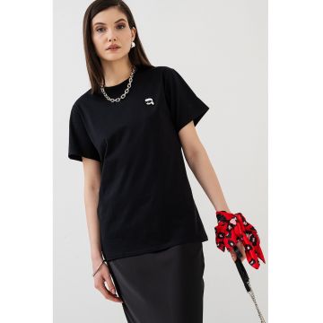 Tricou de bumbac cu decolteu la baza gatului