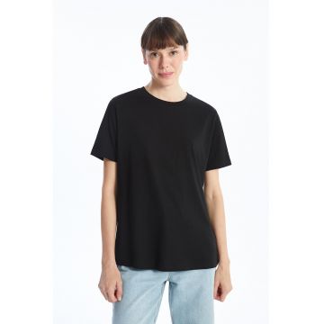 Tricou de bumbac cu decolteu la baza gatului