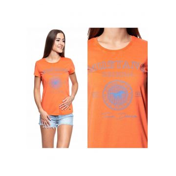 Tricou femei -  Alexia C - slim fit - imprimare - portocalie -