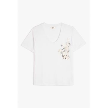 Tricou cu imprimeu floral si decolteu in V