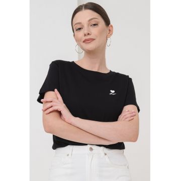 Tricou de bumbac cu decolteu la baza gatului