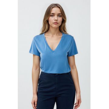 Tricou din amestec de modal cu decolteu in V