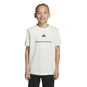 Tricou din bumbac cu detalii logo si decolteu la baza gatului