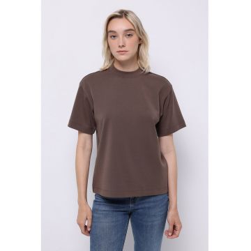 Tricou lejer din bumbac cu decolteu la baza gatului