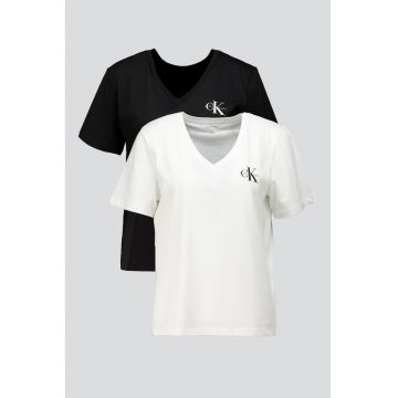 Set de tricouri cu decolteu in V si logo - 2 piese