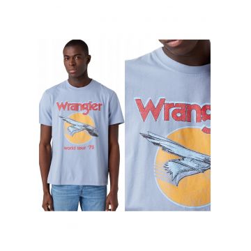 Tricou Barbati -  Eagle Tee - Regular Fit - Print Logo - 100% Bumbac - Confortabil - Respirabil - Usor - Ideal Pentru Zi Cu Zi - Marimea XL - Albastru Deschis