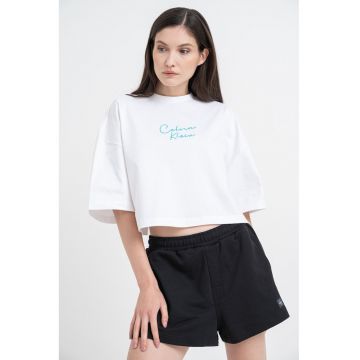Tricou crop din bumbac cu logo