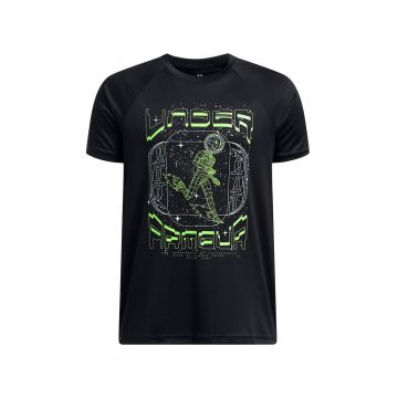 Tricou cu decolteu la baza gatului si imprimeu grafic