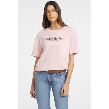 Tricou cu imprimeu logo si decolteu la baza gatului