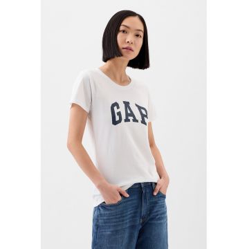 Tricou cu imprimeu si decolteu la baza gatului