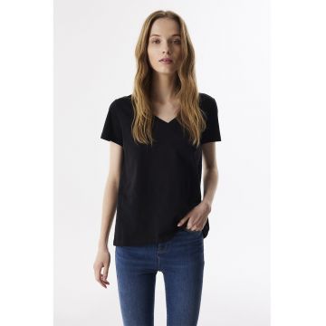 Tricou de bumbac cu decolteu in V