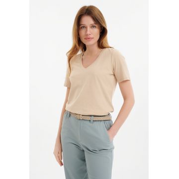 Tricou de bumbac cu decolteu in V