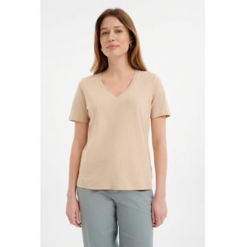 Tricou de bumbac cu decolteu in V