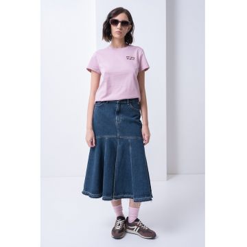Tricou de bumbac cu decolteu la baza gatului