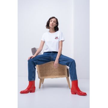 Tricou de bumbac cu decolteu la baza gatului