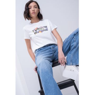 Tricou de bumbac cu decolteu la baza gatului