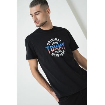 Tricou de bumbac cu decolteu la baza gatului