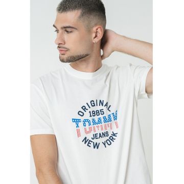 Tricou de bumbac cu decolteu la baza gatului