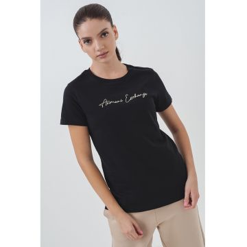 Tricou de bumbac cu decolteu la baza gatului