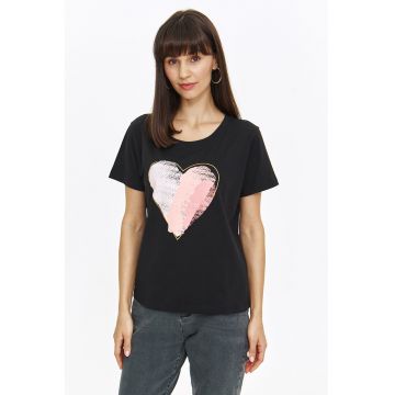 Tricou de bumbac cu imprimeu cu inimi